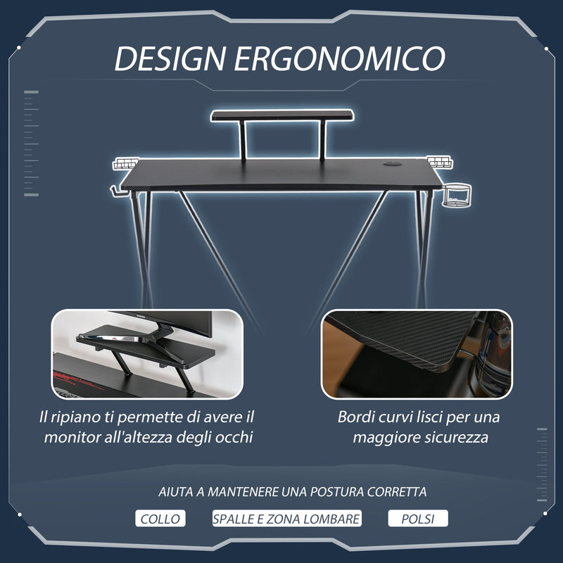 Scrivania da Gaming 106x60x93,5 cm con Ripiano in MDF e Metallo Nero