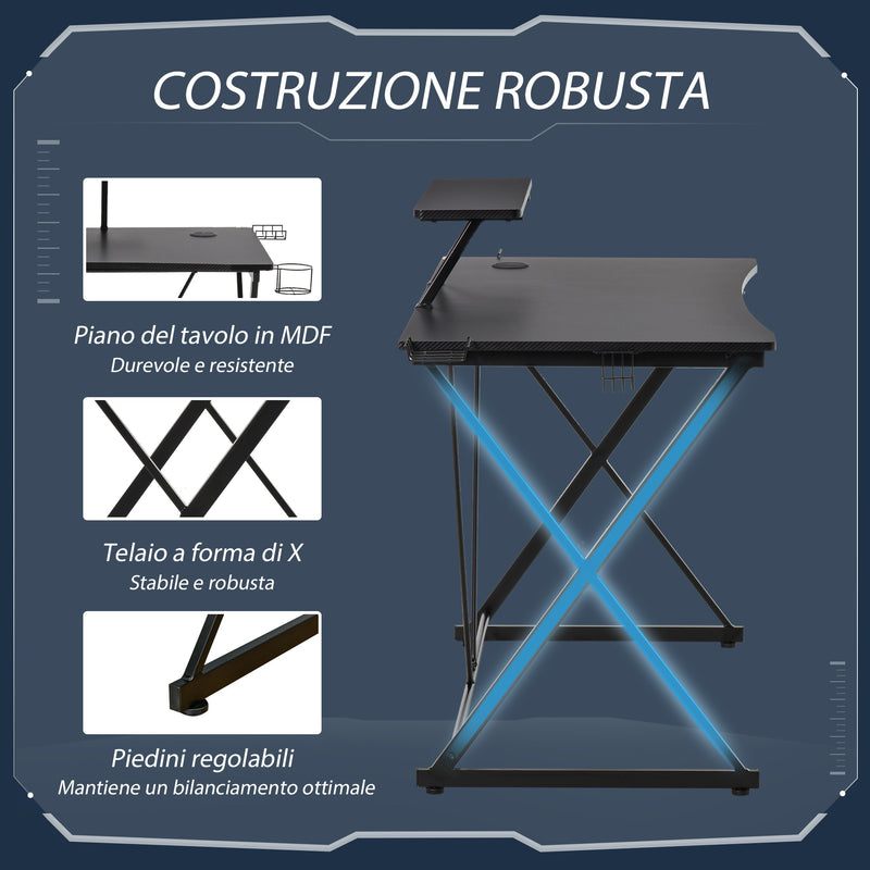 Scrivania da Gaming 106x60x93,5 cm con Ripiano in MDF e Metallo Nero
