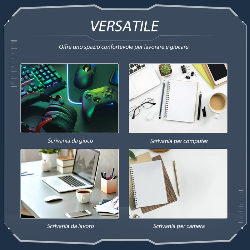 Scrivania da Gaming 106x60x93,5 cm con Ripiano in MDF e Metallo Nero
