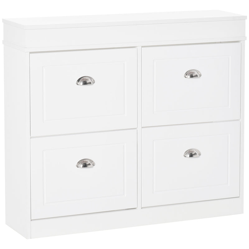 Scarpiera 4 Cassetti a Ribalta 32 Paia 98x24x83 cm in Legno Bianco