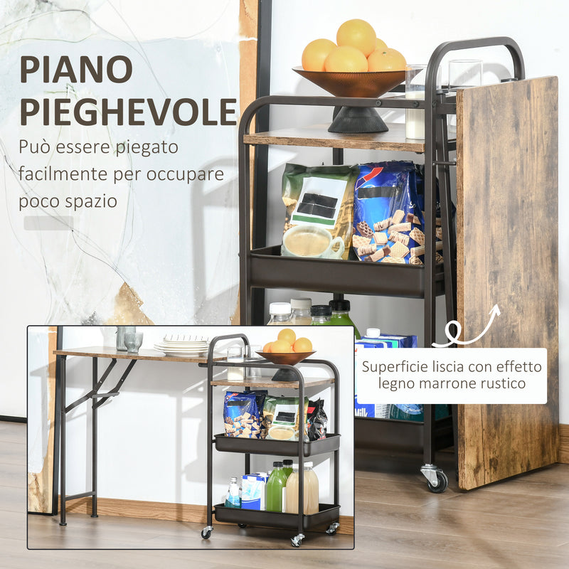 Carrello da Cucina 118x36,5x82 cm con Ripiano Pieghevole Marrone