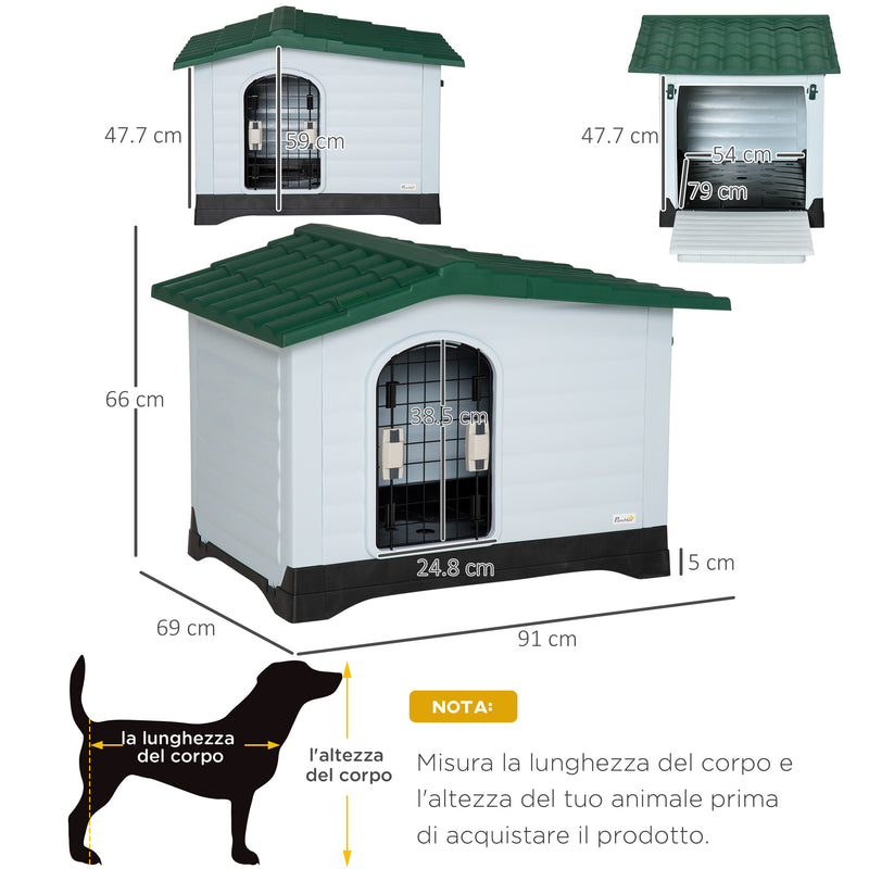 Cuccia per Cani Taglia Piccola 91x69x66 cm con Cancelletto Rimovibile Bianca e Verde