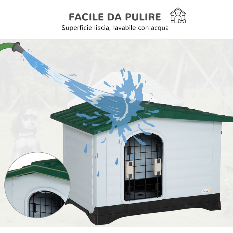 Cuccia per Cani Taglia Piccola 91x69x66 cm con Cancelletto Rimovibile Bianca e Verde