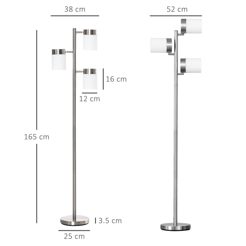Lampada da Terra 3 Paralumi 38-52x25x165 cm E27 40W Argento