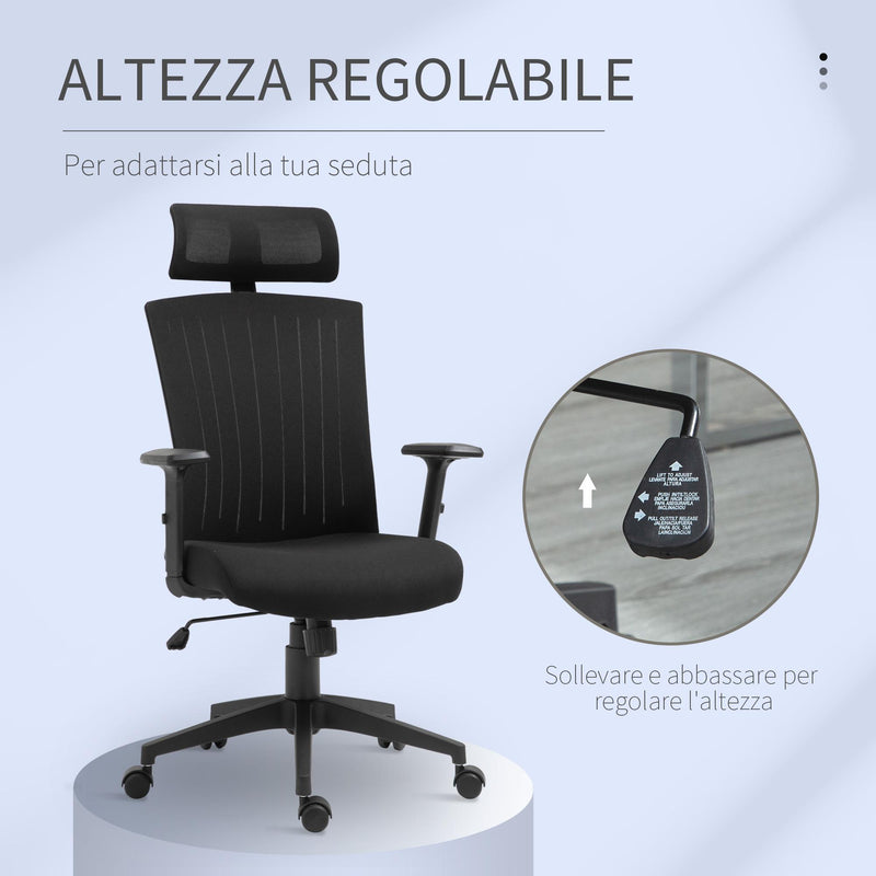 Sedia Poltrona Direzionale da Ufficio 65x63x119-129 cm in Tessuto Nero