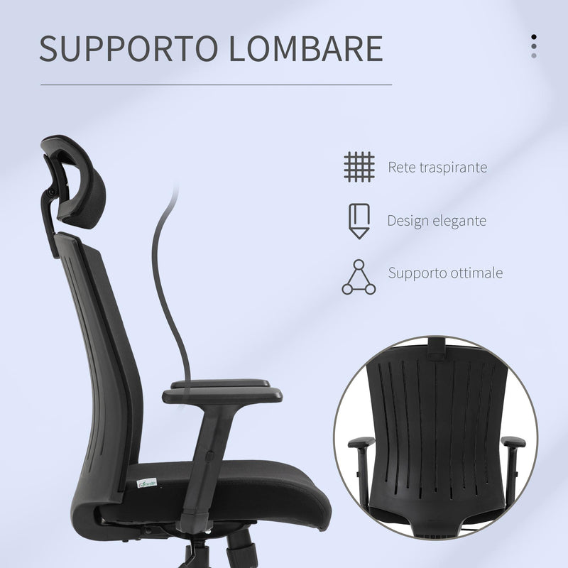 Sedia Poltrona Direzionale da Ufficio 65x63x119-129 cm in Tessuto Nero