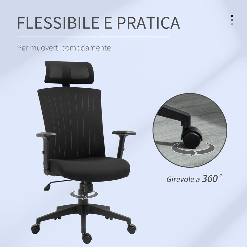 Sedia Poltrona Direzionale da Ufficio 65x63x119-129 cm in Tessuto Nero