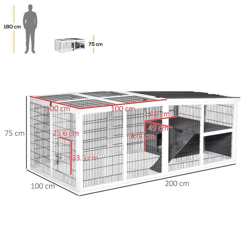 Conigliera da Esterno 200x100x75 cm in Legno e Metallo Grigia