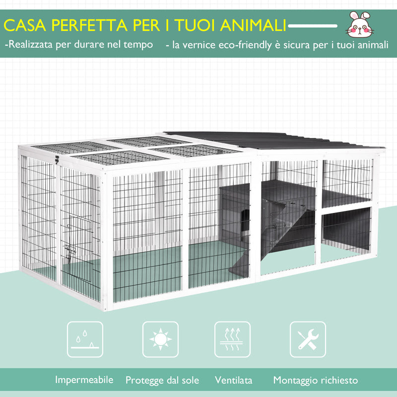 Conigliera da Esterno 200x100x75 cm in Legno e Metallo Grigia