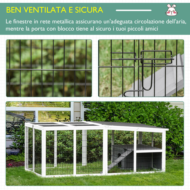 Conigliera da Esterno 200x100x75 cm in Legno e Metallo Grigia