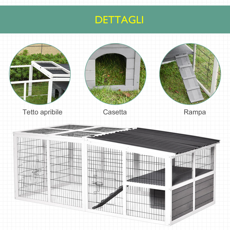 Conigliera da Esterno 200x100x75 cm in Legno e Metallo Grigia