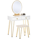 Consolle Trucco 2 Cassetti 80x40x136 cm con Specchio e Sgabello Bianco