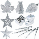 Set 102 Addobbi per Albero di Natale con Palline Calze Stelle e Pigne in Plastica e Polistirolo Silver      