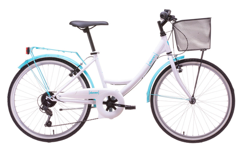 Bicicletta City per Donna 24” 6V in Acciaio Venere Bianco e Celeste
