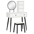 Consolle Trucco con Specchio e Sgabello in Legno Bianco e Nero