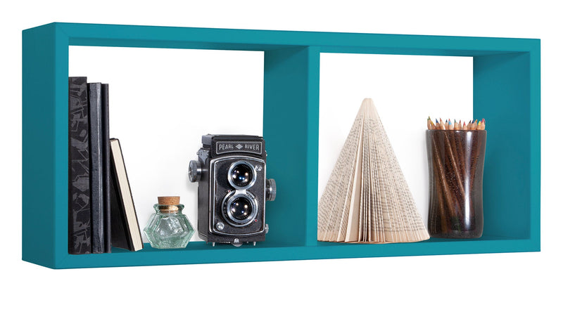 Mensola Rettangolare 2 Scomparti da Parete 70x30x15,5 cm in Fibra di Legno Morgana Blu Atollo
