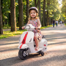 Moto Elettrica per Bambini Licenza Vespa Batteria Ricaricabile 6V Rotelle e Luci Bianco      