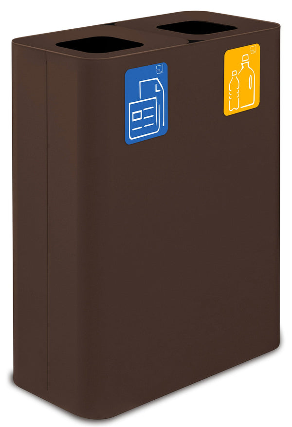 online Pattumiera Sistema di Raccolta Rifiuti 60x30xh80 cm In Acciaio Verniciato Doppio Scomparto Marrone