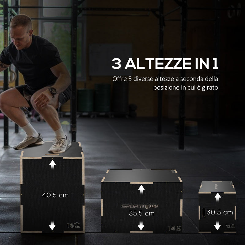 Box Jump Pliometrico a 3 Altezze 41-36-31 cm in Legno Antiscivolo Nero  