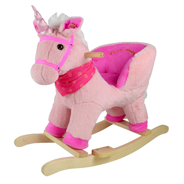 acquista Cavallo a Dondolo per Bambini in Legno e Peluche Unicorno Rosa con Suoni