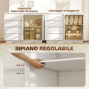 Credenza Buffet 120x40x91 cm con 4 Cassetti e Armadietto con Ante in Vetro in Legno Bianco      