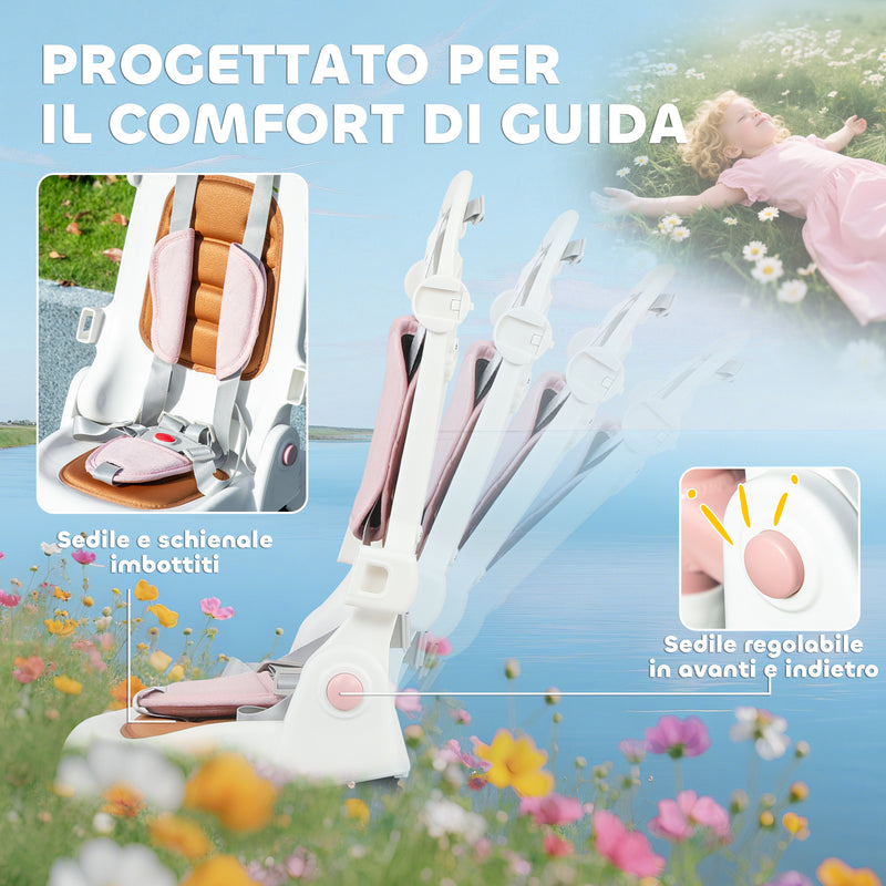 Triciclo per Bambini 5 in 1 96,5x49x101 cm con Maniglione e Cinture di Sicurezza Rosa   