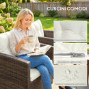 Set 3 Pezzi da Giardino con 2 Poltrone con Cuscini e Tavolino da Caffè in Rattan PE e Acciaio Marrone e Crema      