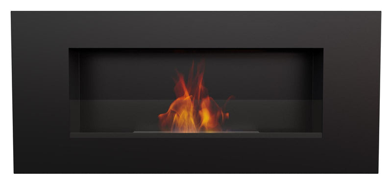 Camino a Bioetanolo da Parete 90x40 cm con Vetro o Senza Vetro Flig Huston 2 Nero Con Vetro