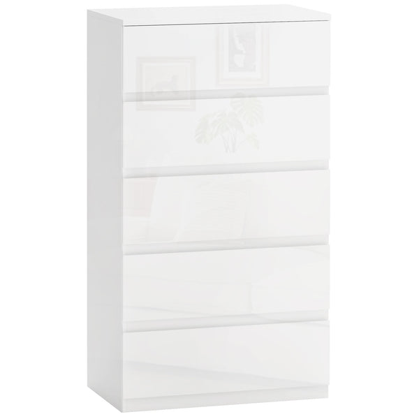 sconto Cassettiera 5 Cassetti Antiribaltamento 55x33x100 cm Bianco Lucido