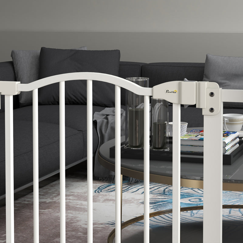 Cancelletto per Cani Estensibile 74-87x78 cm con 2 Blocchi e Chiusura Automatica in Metallo e Plastica Bianco  