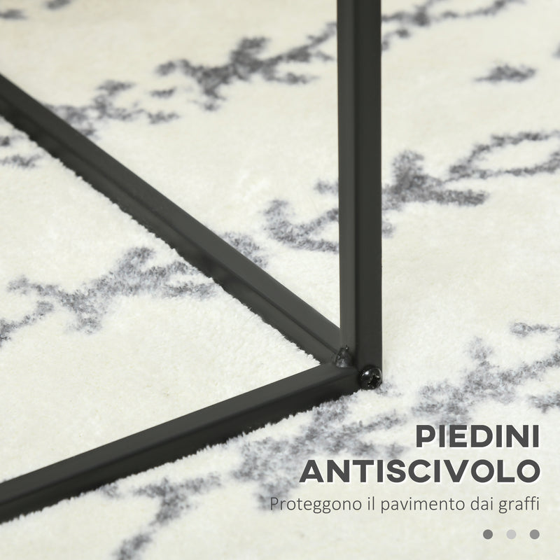 Set 3 Tavolini Quadrati Impilabili in Acciaio e Vetro Temperato Nero e Effetto Marmo