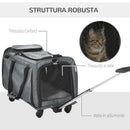 Trasportino per Cani e Gatti 4 in 1 Pieghevole 50x31x37 cm con Maniglia Telescopica Grigio