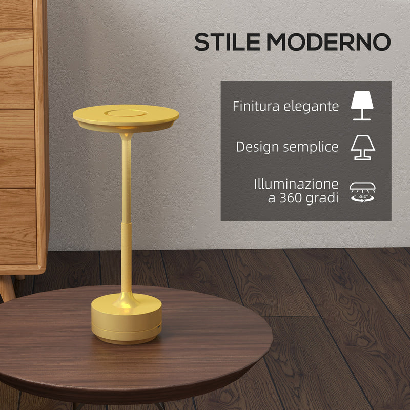 Lampada da Tavolo a LED Senza Filo Touch Ø13x28,5 cm Batteria Ricaricabile Oro