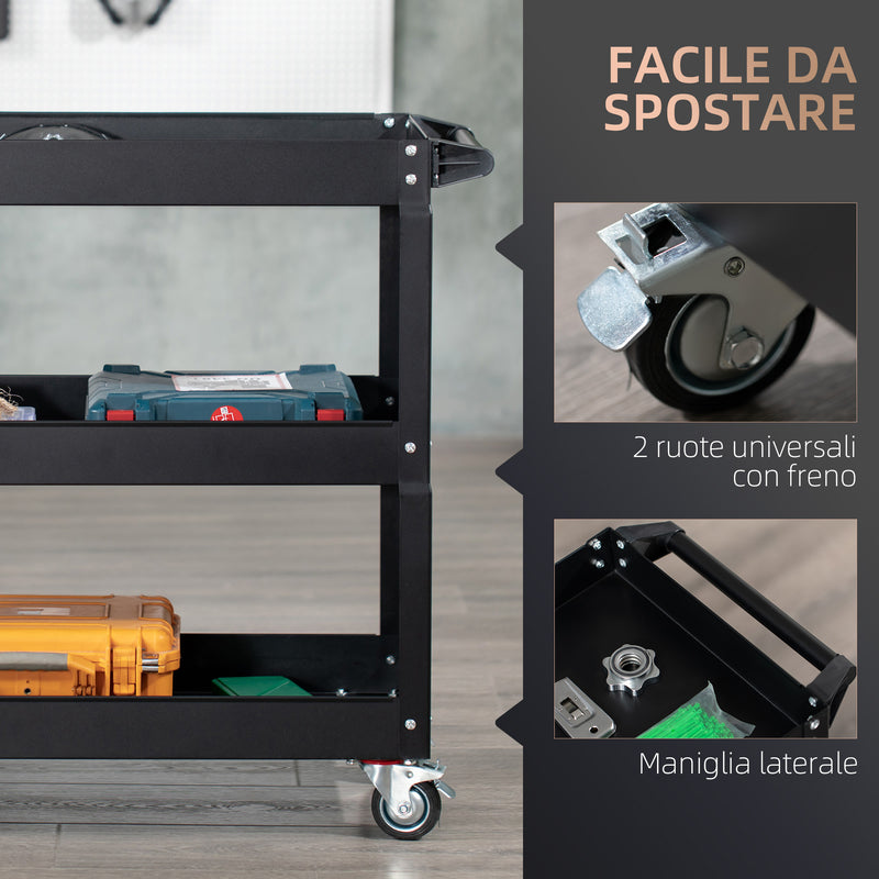 Carrello Porta Attrezzi a 3 Livelli 83x35,3x76 cm in Acciaio Nero   