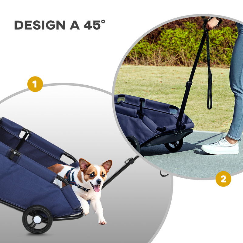 Carrello per Cani Pieghevole 53x45x28 cm per >Cani Taglia Mini Blu Scuro   