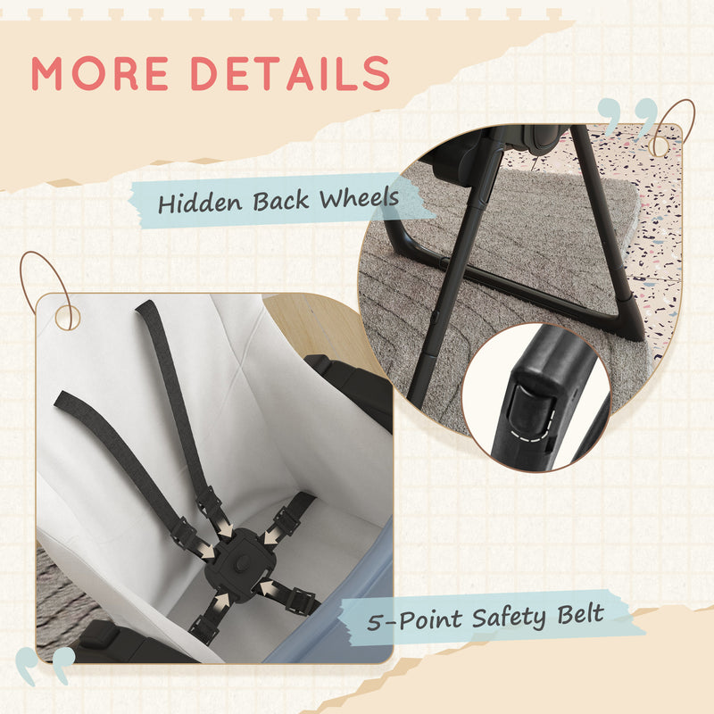 Seggiolone Pappa Pieghevole per Bambini 70x53x107 cm Altezza Regolabile e Schienale Inclinabile Nero e Bianco