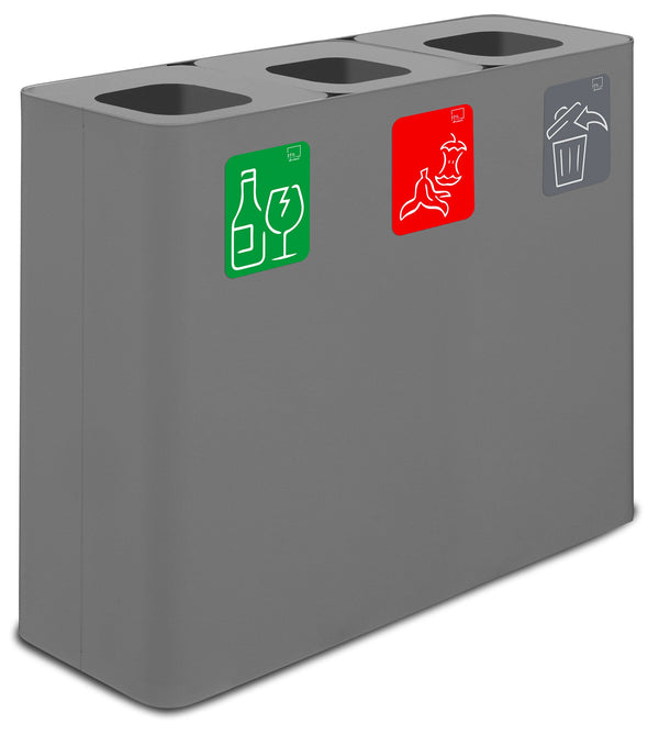 Pattumiera Sistema di Raccolta Rifiuti 90x30xh80 cm In Acciaio Verniciato 3 Scomparti Grigio acquista