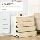Cassettiera 4 Cassetti 76x35x72 cm in Legno e Maniglie in Alluminio Bianco e Rovere  