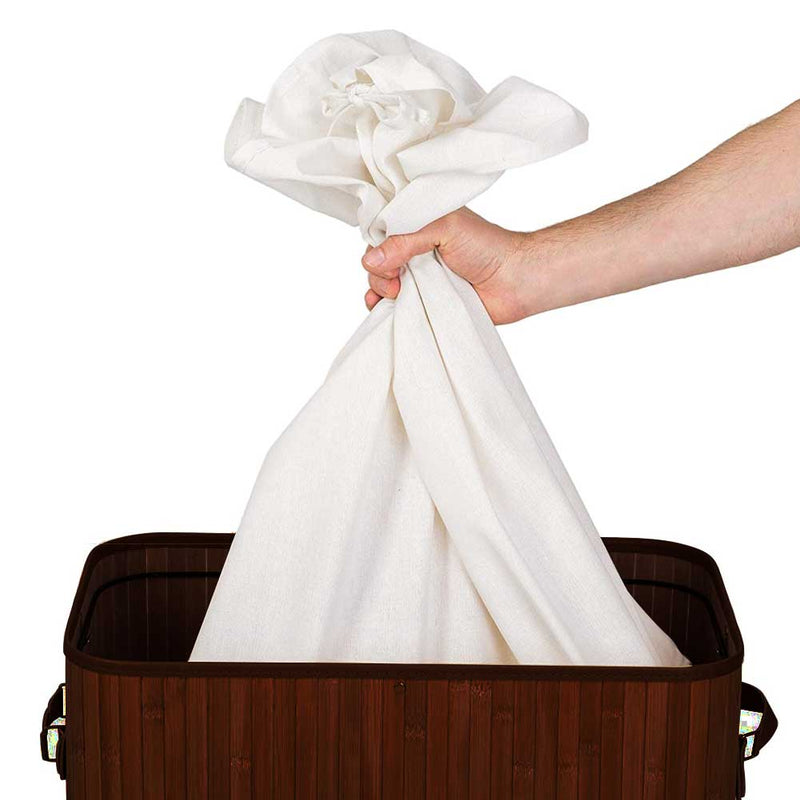 Cesto Biancheria Sporca Pieghevole in Bambu Tessuto Portabiancheria con Manici Marrone