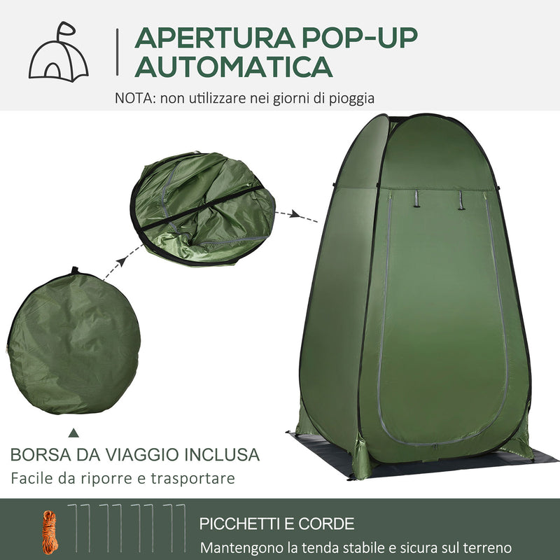 Tenda da Doccia Pop Up Impermeabile 126x124x189 cm con Porta a Cerniera Verde Scuro   