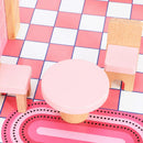 Casa delle Bambole per Bambini 3-6 Anni 64x40x69 cm a 2 Piani con 11 Mobili e 2 Bambole in MDF e Legno di Pino Rosa      