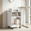 Mobile Porta Stampante 40x35x55 cm con Ruote a Freno e 2 Scomparti Aperti in Legno Bianco      