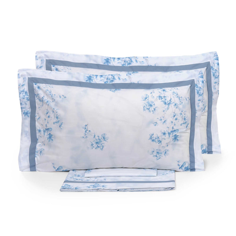 Set Lenzuola Matrimoniale Sopra Sotto e Federe in Percalle di Cotone Garrini Michelle Azzurro