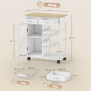 Carrello da Cucina 67x35x80 cm con 2 Cassetti Armadietto Ripiano e 2 Cestini in Acciaio e Bambù Bianco      