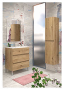 Mobile da Bagno a Terra con Lavabo 80 cm e Specchio Bali Light Rovere Miele      