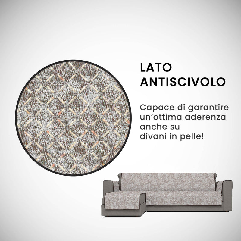 Copridivano con Penisola Sinistra in Poliestere e Cotone Marrone Varie Misure