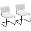 Set 2 Sedie Pranzo Imbottite 48x55x76 cm Struttura Metallo a Slitta e Tessuto Teddy Bianco Crema      