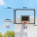 Canestro Basket Esterno a Parete 113x73 cm Cerchio Ø45 cm e Rete in Acciaio e Policarbonato Nero      