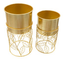 Porta Vasi Livi Coppia Ø23x43 cm - Ø20x36 cm in Ferro Oro      