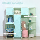 Scarpiera Modulare 145x47x145 cm 16 Cubi in Acciaio Verde e Azzurro